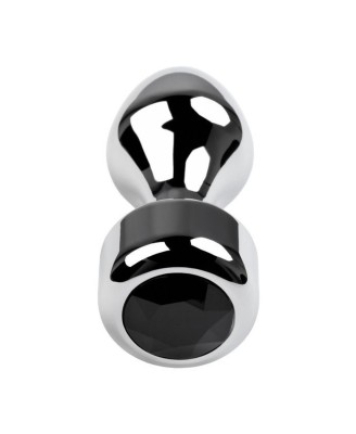 Silver anal plug TOYFA Metal with black round-shaped gem, length 8,2 cm, diameter 2,5-3,8 cm, weight 210 gr