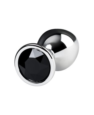 Silver anal plug TOYFA Metal with black round-shaped gem
