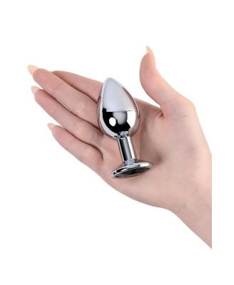 Silver anal plug TOYFA Metal with black round-shaped gem