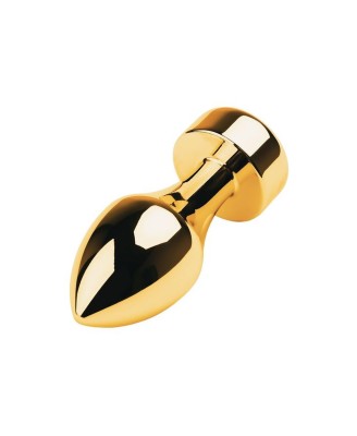 Gold anal plug TOYFA Metal with white round-shaped gem , length 7 cm, diameter 2-3,5 cm, weight 140 gr