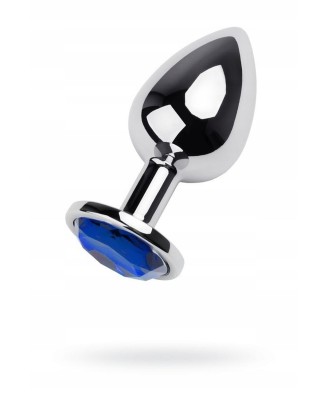 Silver anal plug TOYFA Metal with blue round-shaped gem