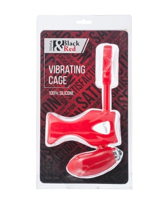 Black & Red, Penis ring with vibration, clitoral stimulation, silicone, red 14.5 cm