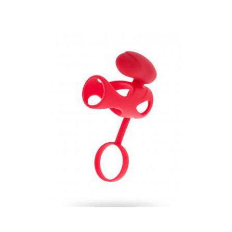 Black & Red, Penis ring with vibration, clitoral stimulation, silicone, red 14.5 cm