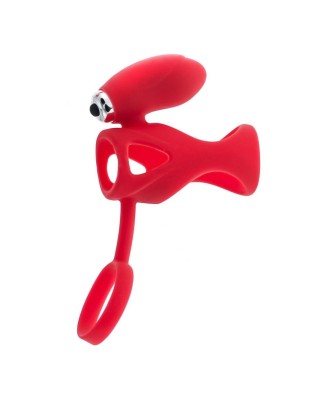 Black & Red, Penis ring with vibration, clitoral stimulation, silicone, red 14.5 cm