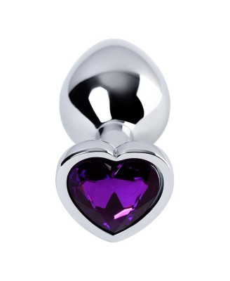 Silver anal plug with purple gem heart-shaped