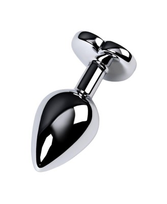 Silver anal plug with purple gem heart-shaped