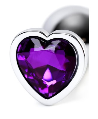 Silver anal plug with purple gem heart-shaped