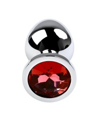 Silver anal plug with gem, red