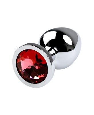 Silver anal plug with gem, red