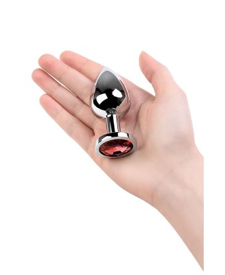Silver anal plug with gem, red