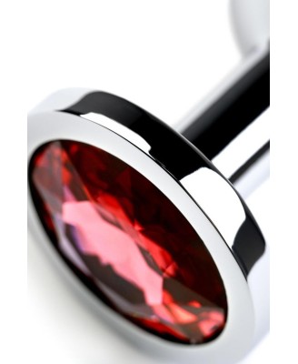 Silver anal plug with gem, red