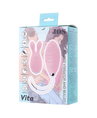 JOS VITA finger vibrating egg and vibrating attachment, silicone, powder pink, 8.5 and 8 cm