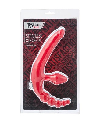 Black & Red, Beltless strapon with vibro-bullet, moisture-resistant, silicone, red 35 cm