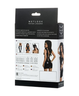 Glossy Shiny Wetlook dress with a lace MICHELLE - black M