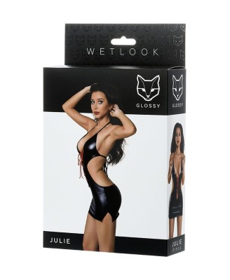 Glossy Shiny Wetlook dress JULIE - black XL