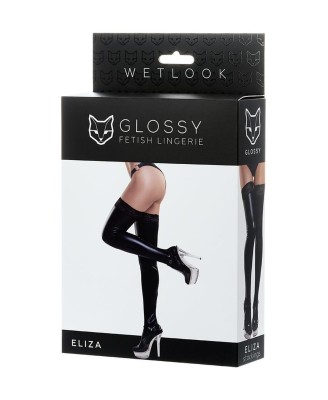 Glossy Shiny Wetlook stockings with a lace ELIZA - black XL