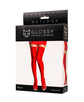 Wetlook Glossy Isla stockings - red M