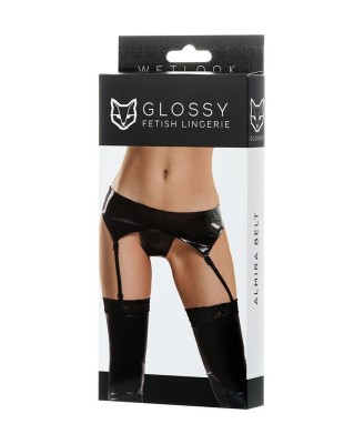 Glossy belt for stockings and panties ALMIRA - black M