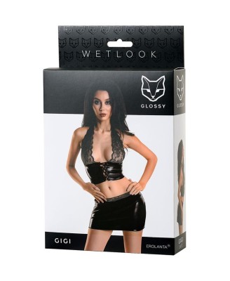 Glossy GIGI Seksowny Komplet Wetlook - Czarny - M