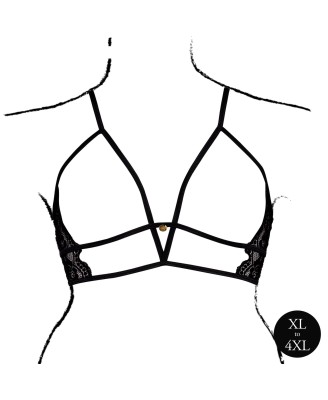 Open Cup Triangle Bra with Lace and Adjustable Sliders - Plus Size - Black