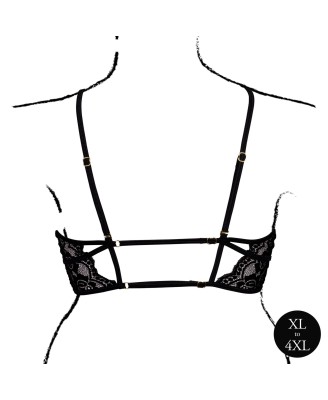 Open Cup Triangle Bra with Lace and Adjustable Sliders - Plus Size - Black