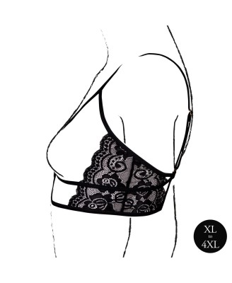 Open Cup Triangle Bra with Lace and Adjustable Sliders - Plus Size - Black