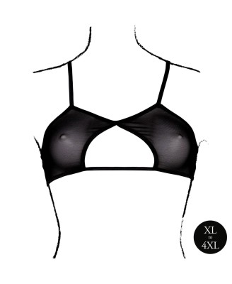 Keyhole Mesh Bra with Double Back Straps and Adjustable Sliders - Plus Size - Black