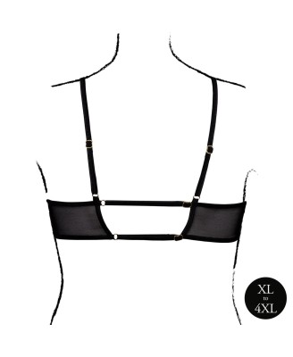 Keyhole Mesh Bra with Double Back Straps and Adjustable Sliders - Plus Size - Black