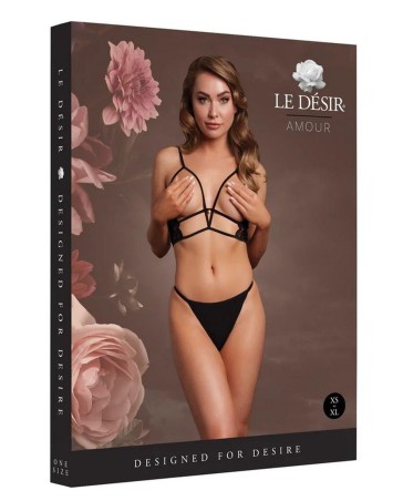 Open Cup Triangle Bra with Lace and Adjustable Sliders - One Size - Black