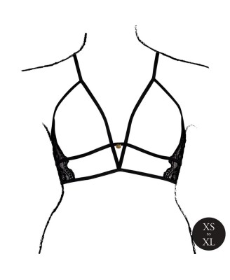 Open Cup Triangle Bra with Lace and Adjustable Sliders - One Size - Black