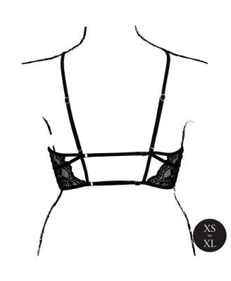 Open Cup Triangle Bra with Lace and Adjustable Sliders - One Size - Black