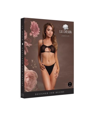 Keyhole Mesh Bra with Double Back Straps and Adjustable Sliders - One Size - Black