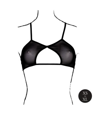Keyhole Mesh Bra with Double Back Straps and Adjustable Sliders - One Size - Black