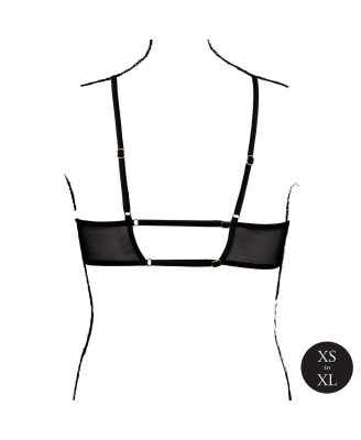 Keyhole Mesh Bra with Double Back Straps and Adjustable Sliders - One Size - Black
