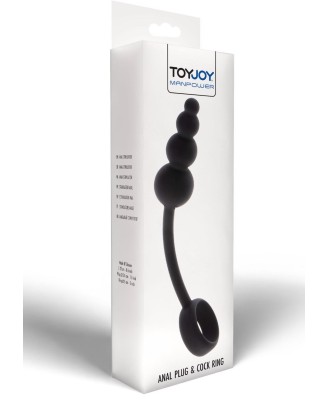 TOYJOY Anal Snake Plug & Penis Ring - Czarny Pierścień z Korkiem