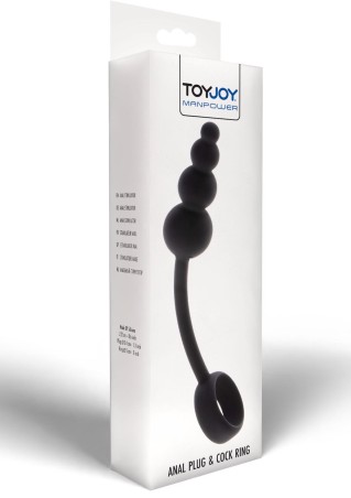 TOYJOY Anal Snake Plug & Penis Ring - Czarny Pierścień z Korkiem