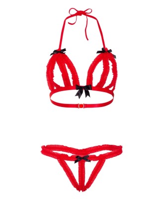 Peek-a-boo Ruffle Bra & Panty Red