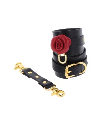 Taboom Wild Roses Wrist Cuffs - Czarne Kajdanki - Skóra PU