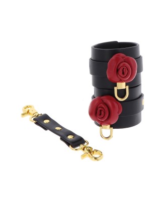 Taboom Wild Roses Wrist Cuffs - Czarne Kajdanki - Skóra PU