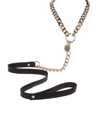 TABOOM Statement Collar and leash Rose Gold - Złota Obroża ze Smyczą BDSM