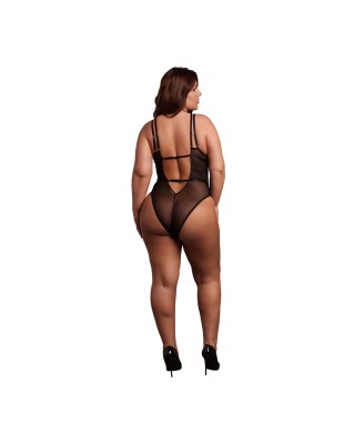 Wireless Lace Bodysuit with Adjustable Sliders - Plus Size - Black