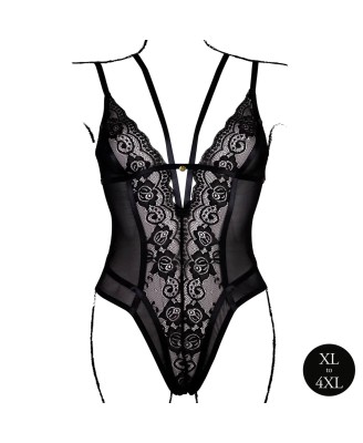 Wireless Lace Bodysuit with Adjustable Sliders - Plus Size - Black