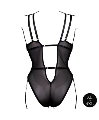 Wireless Lace Bodysuit with Adjustable Sliders - Plus Size - Black