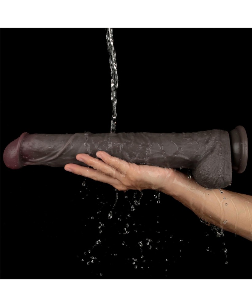 Lovetoy Dual Layer Silicone Nature Cock - Realistyczne Czarne Dildo XXL - 36 cm
