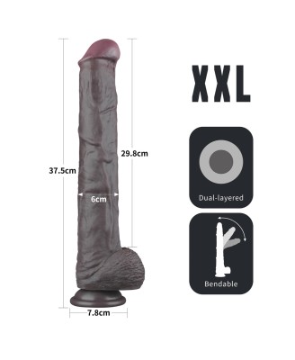 Lovetoy Dual Layer Silicone Nature Cock - Realistyczne Czarne Dildo XXL - 36 cm