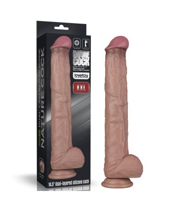 Lovetoy Dual Layer Silicone Nature Cock - Realistyczne Cieliste Dildo XXL - 36 cm