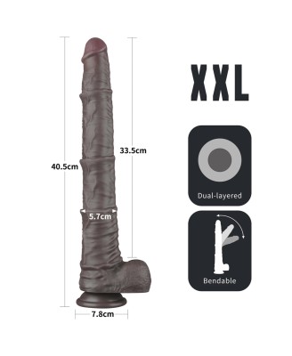 Lovetoy Dual Layer Bendable - Realistyczne Czarne Dildo XXL - 40 cm