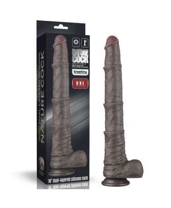 Lovetoy Dual Layer Bendable - Realistyczne Czarne Dildo XXL - 40 cm