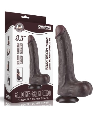 LoveToy Sliding Skin Dual Layer Dong - Realistyczne Czarne Dildo - 21 cm