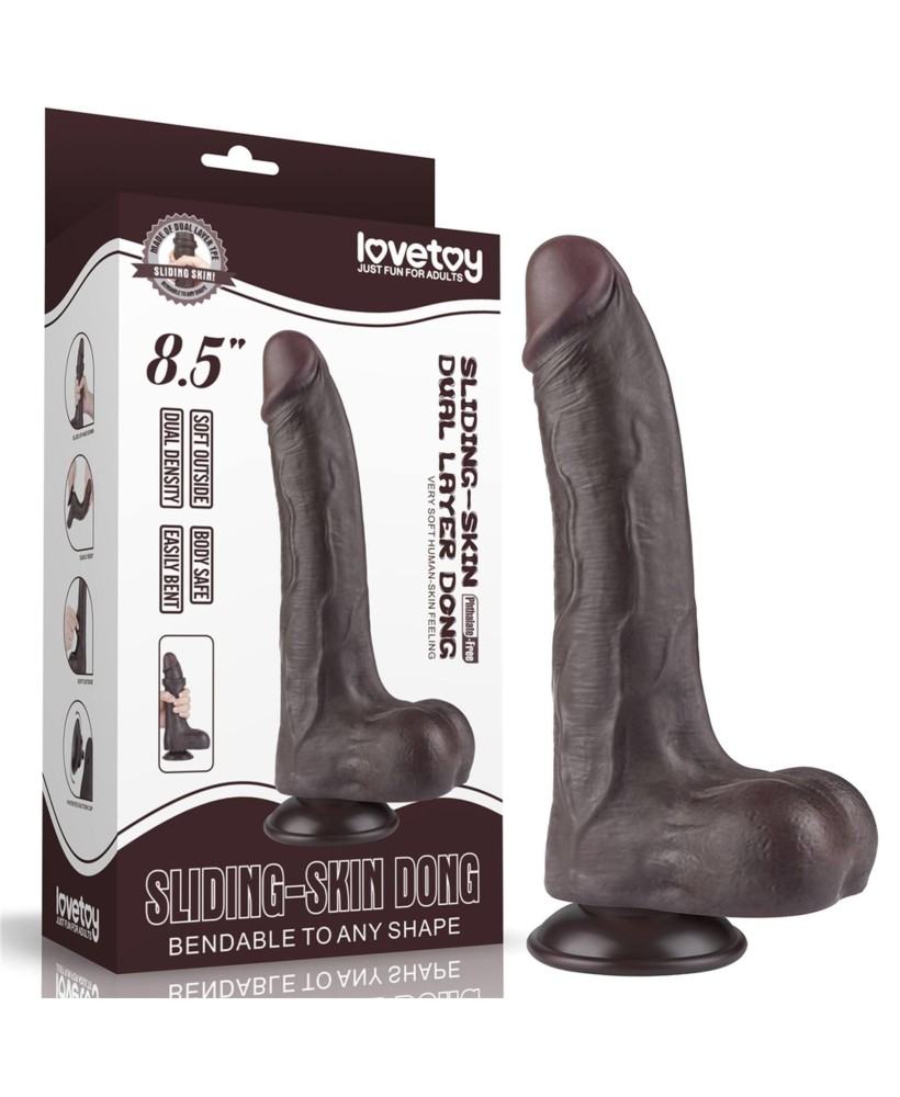 LoveToy Sliding Skin Dual Layer Dong - Realistyczne Czarne Dildo - 21 cm